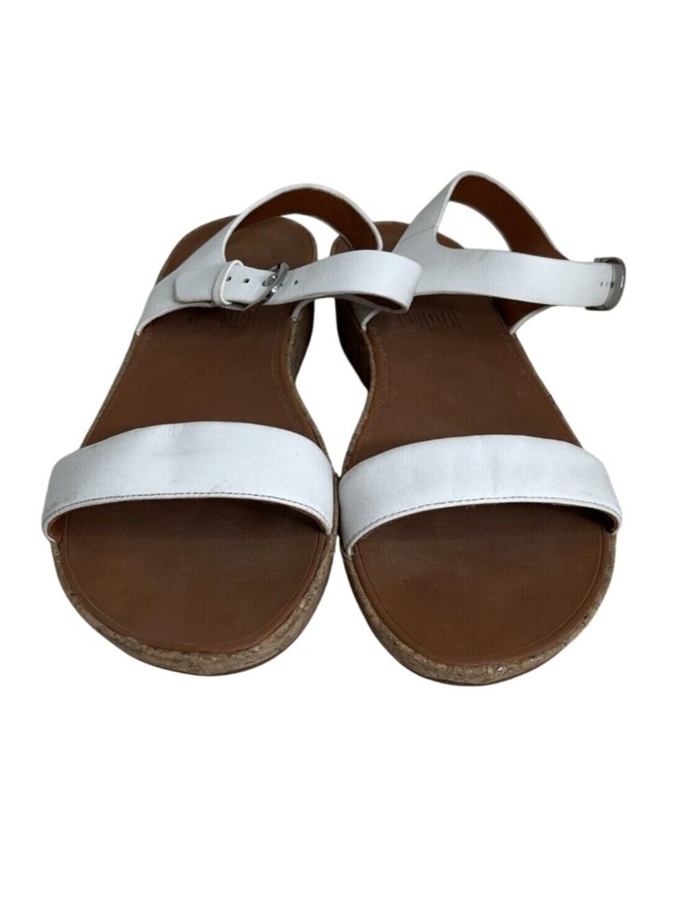 Fitflop White Leather Cork Wedge Sandals W/Adjustable Strap & Buckle Size 10 - Picture 4 of 7